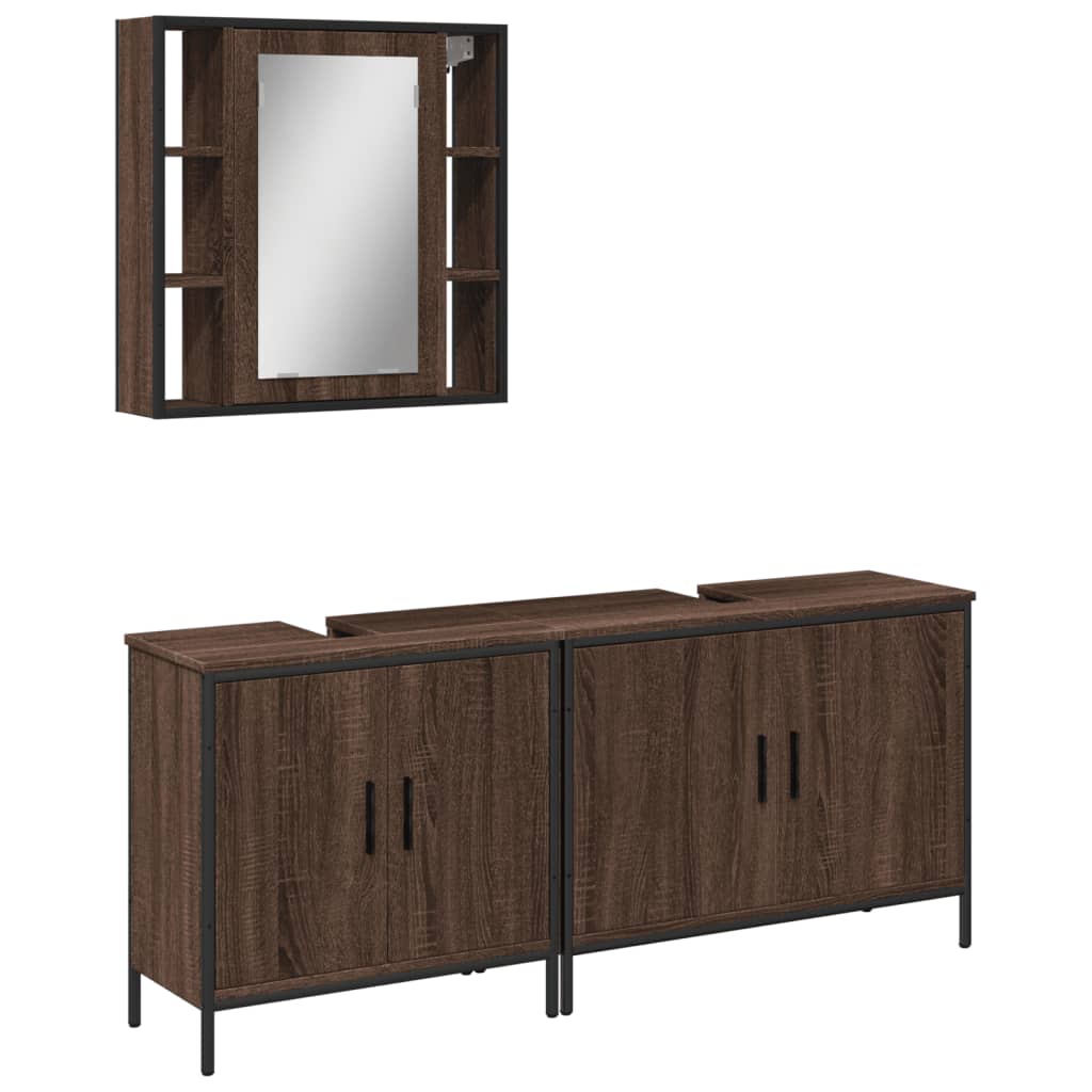 vidaXL 3 Piece Bathroom Cabinet Set Brown Oak Engineered Wood