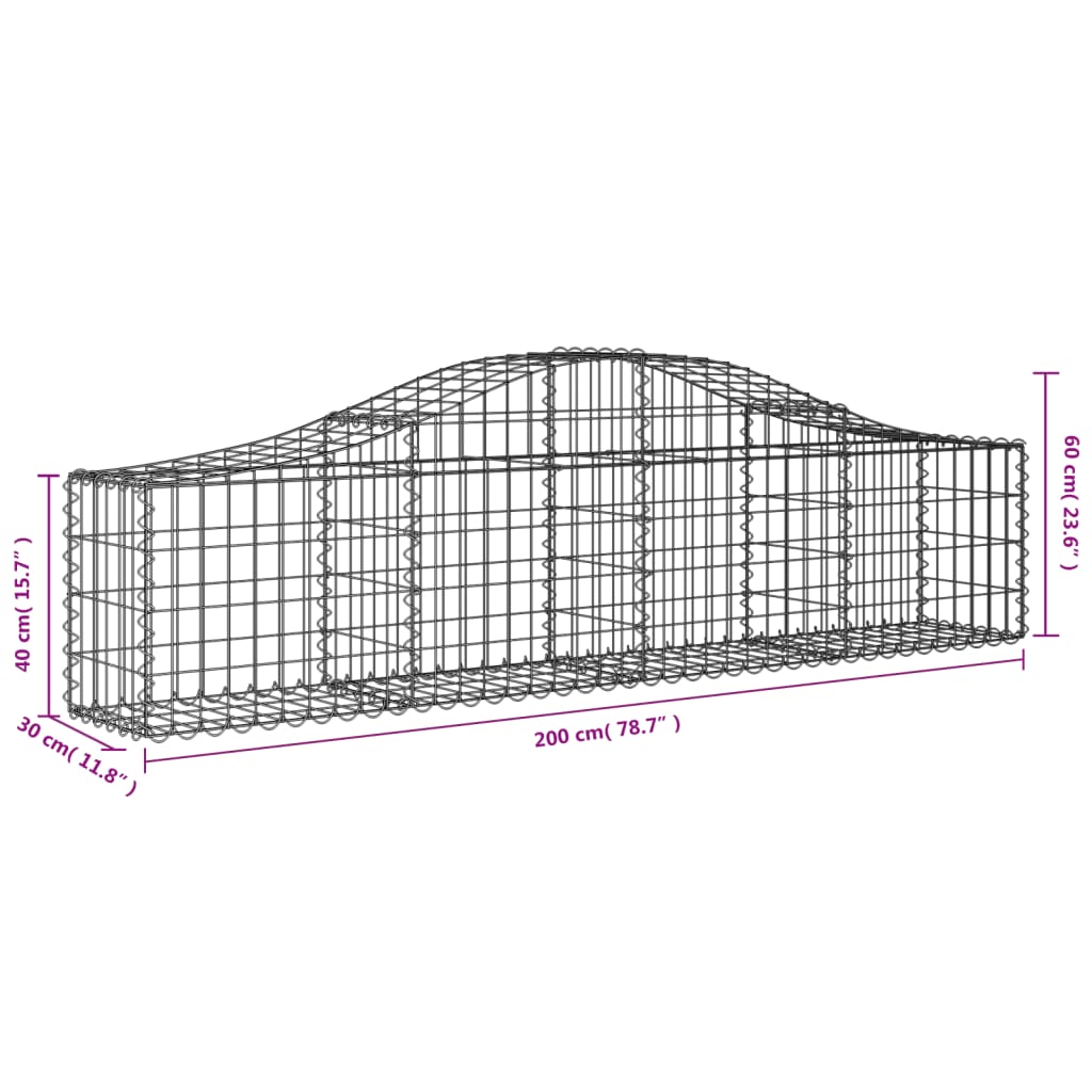 vidaXL Arched Gabion Baskets 20 pcs 200x30x40/60 cm Galvanised Iron