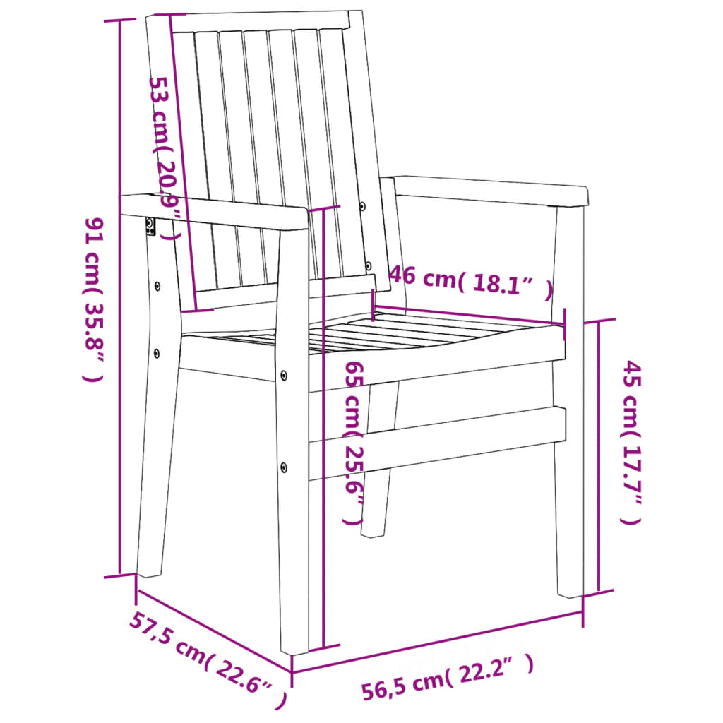 vidaXL Stackable Garden Chairs 2 pcs 56.5x57.5x91 cm Solid Wood Teak