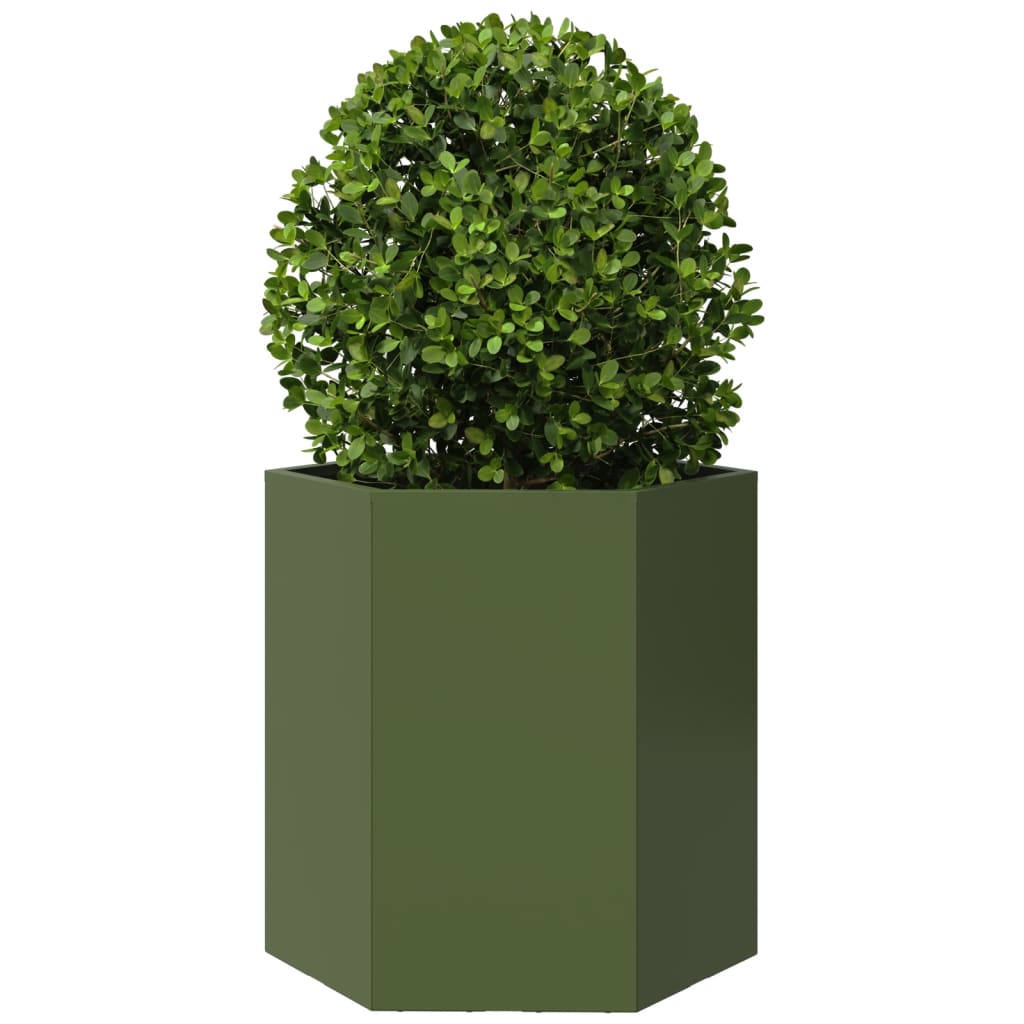 vidaXL Garden Planter Olive Green Hexagon 46x40x45 cm Steel