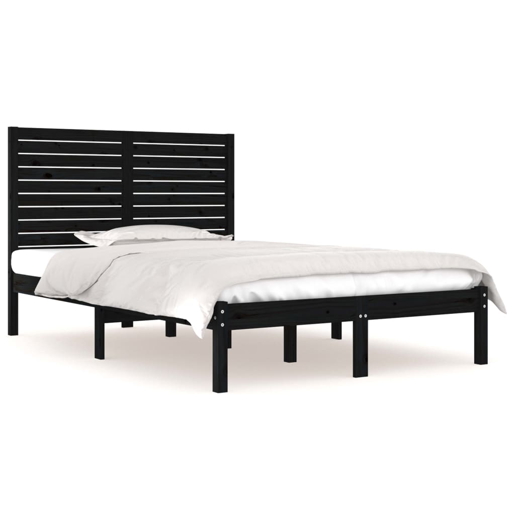 vidaXL Bed Frame without Mattress Black 135x190 cm Double Solid Wood