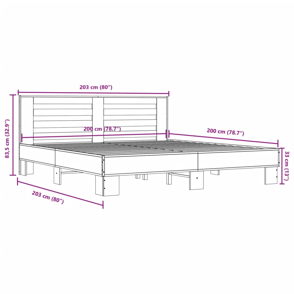 vidaXL Bed Frame without Mattress Grey Sonoma 200x200 cm