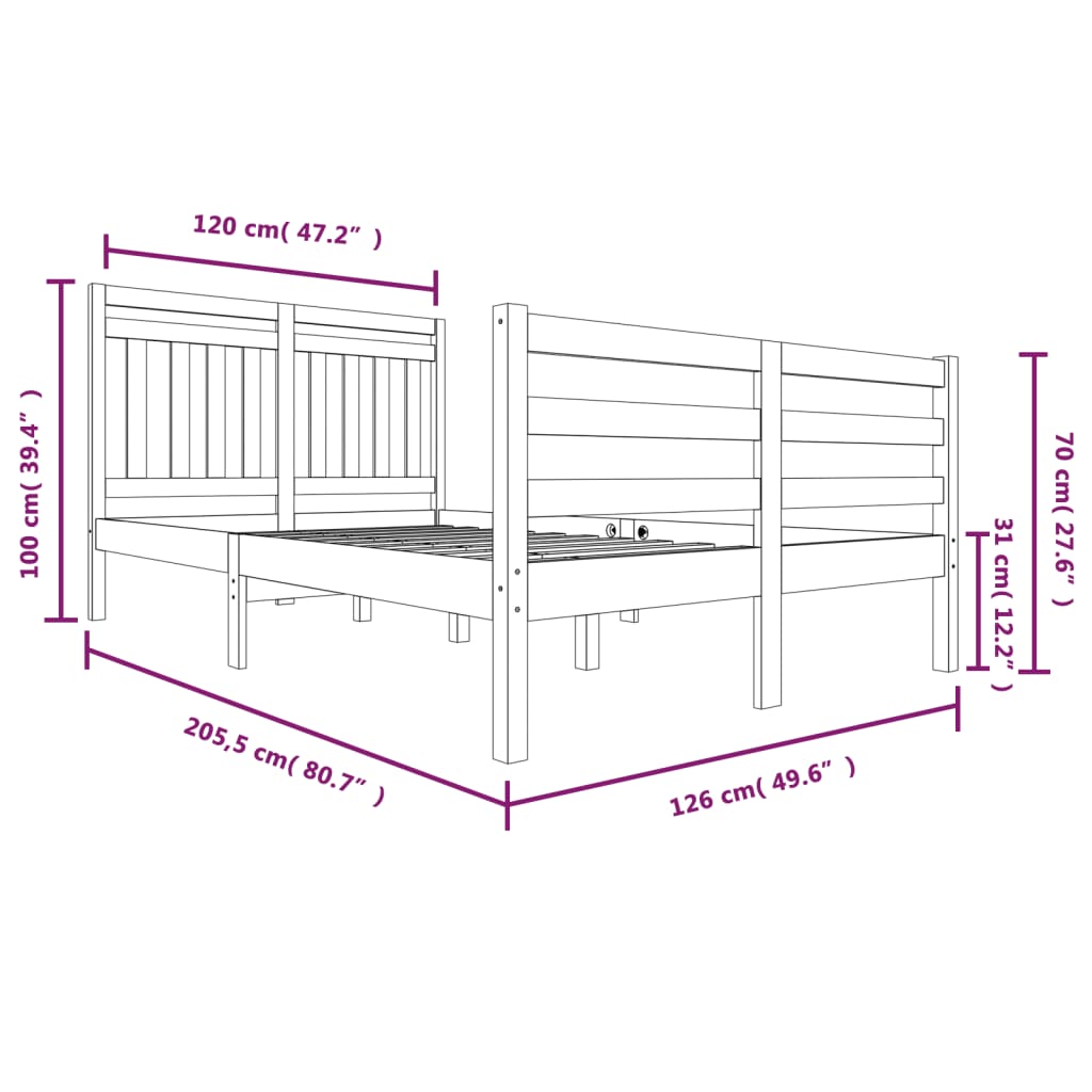 vidaXL Bed Frame without Mattress Solid Wood 120x200 cm (810425+814084)