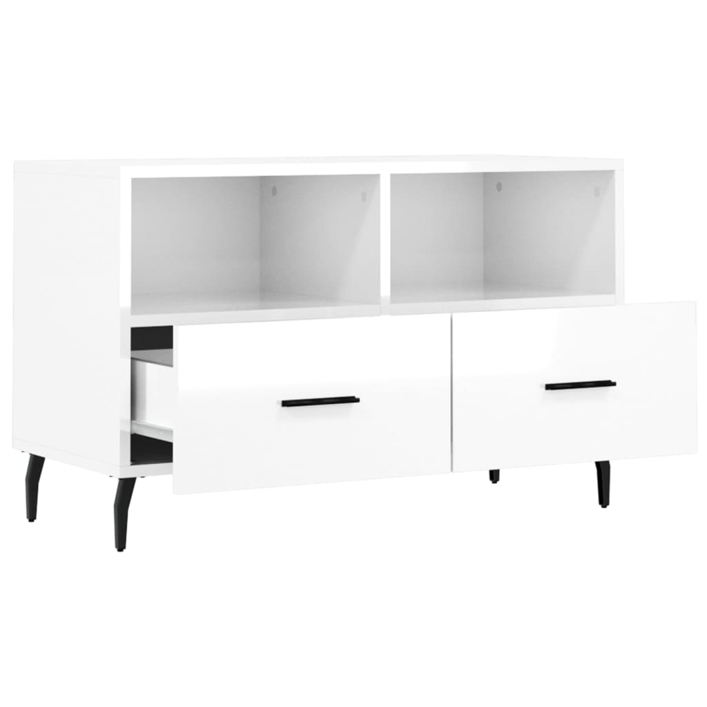 vidaXL TV Cabinet High Gloss White 80x36x50 cm Engineered Wood