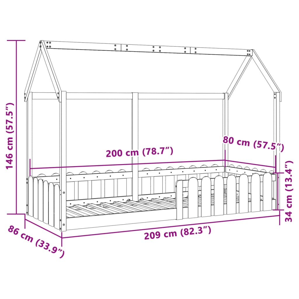 vidaXL Kids' House Bed Frame without Mattress White 80x200 cm