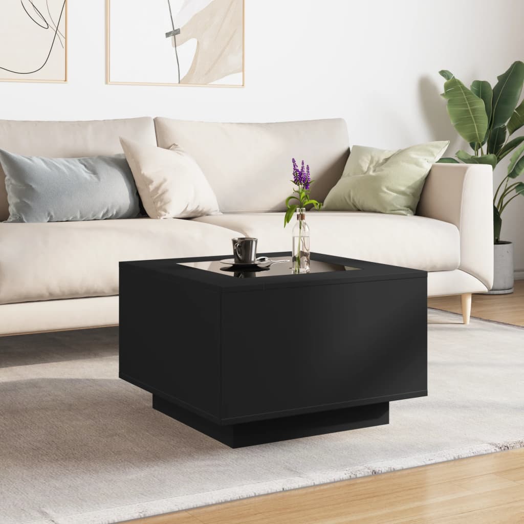 vidaXL Coffee Table with LED Black 60x60x40 cm Engineered Wood