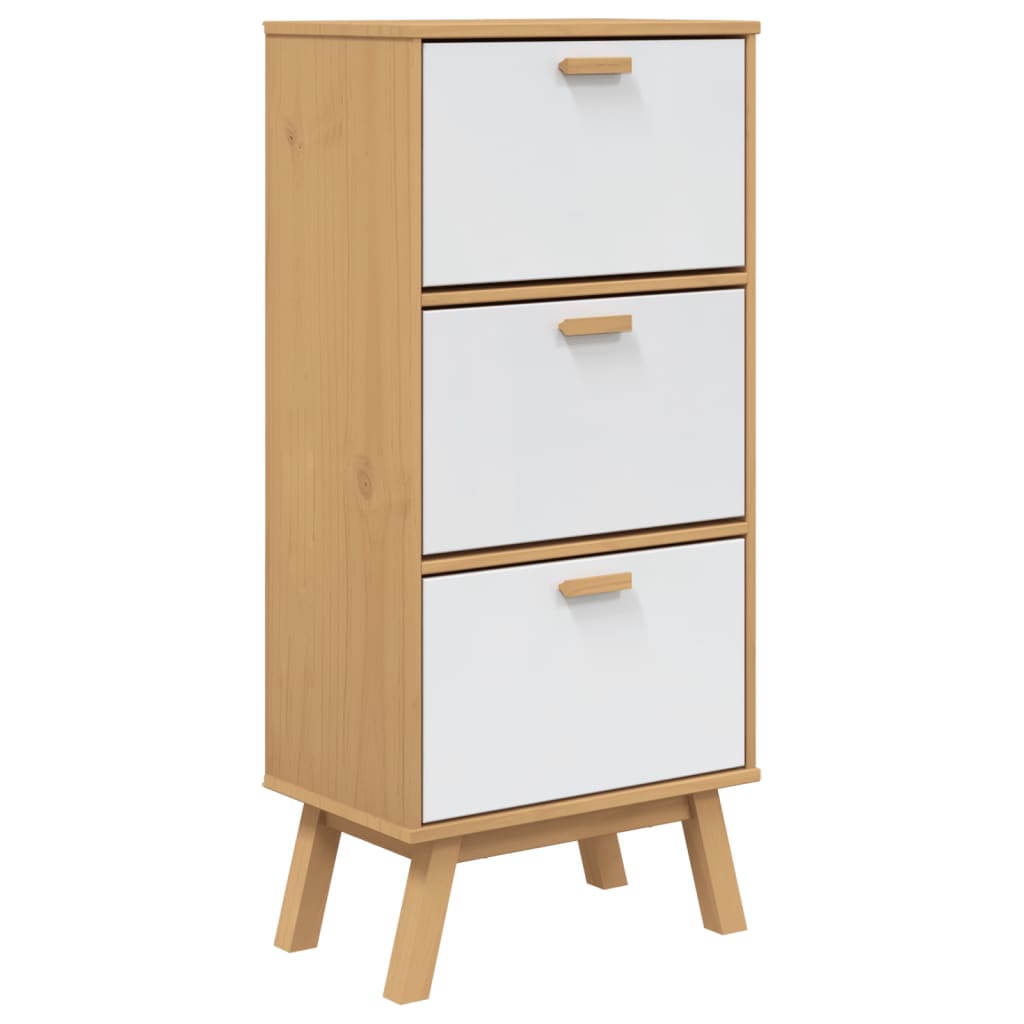 vidaXL Shoe Cabinet OLDEN White and Brown 55x35x120cm Solid Wood Pine