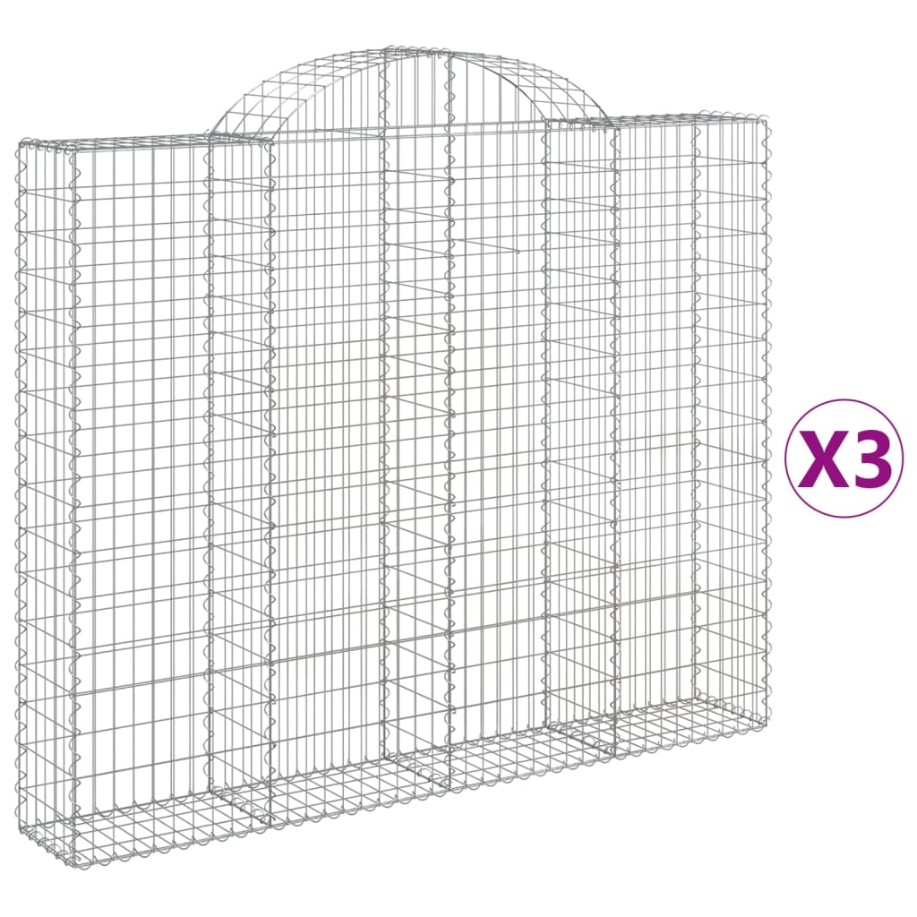 vidaXL Arched Gabion Baskets 3 pcs 200x30x160/180 cm Galvanised Iron