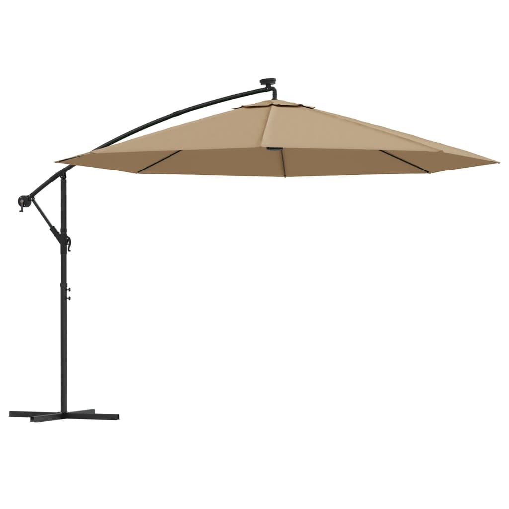 vidaXL Cantilever Garden Parasol with LED Lights and Metal Pole 350 cm Taupe