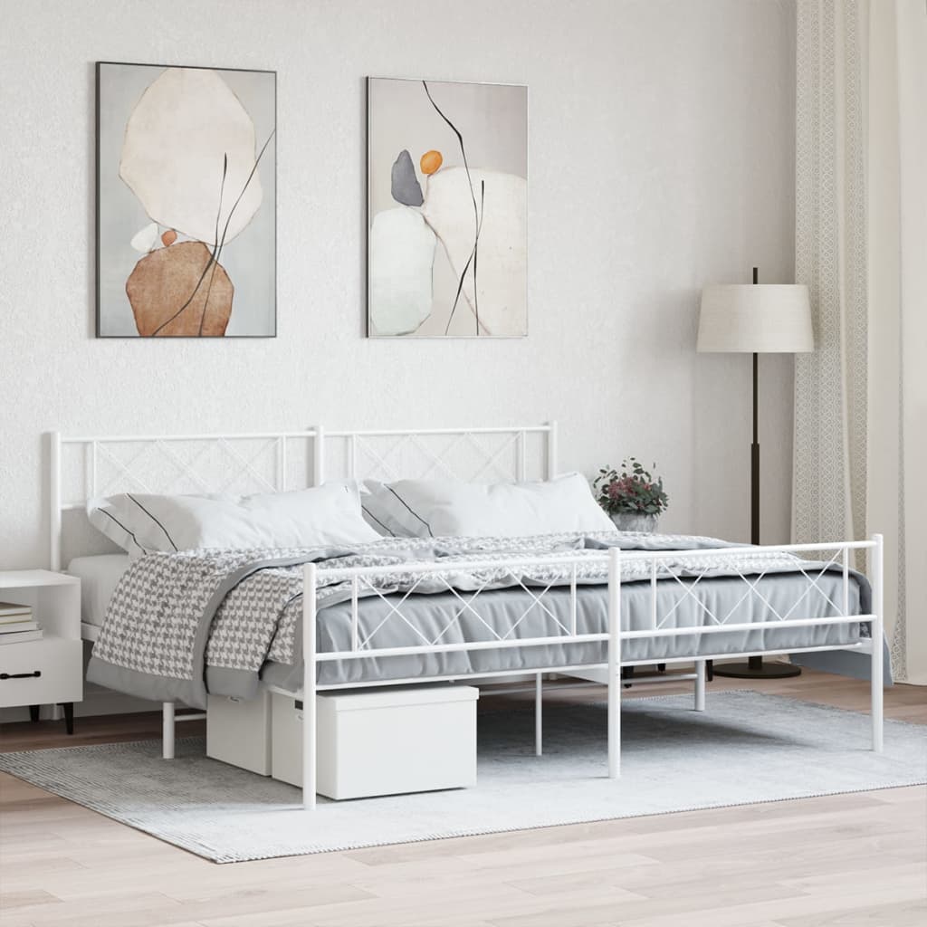 vidaXL Metal Bed Frame without Mattress with Footboard White 200x200 cm