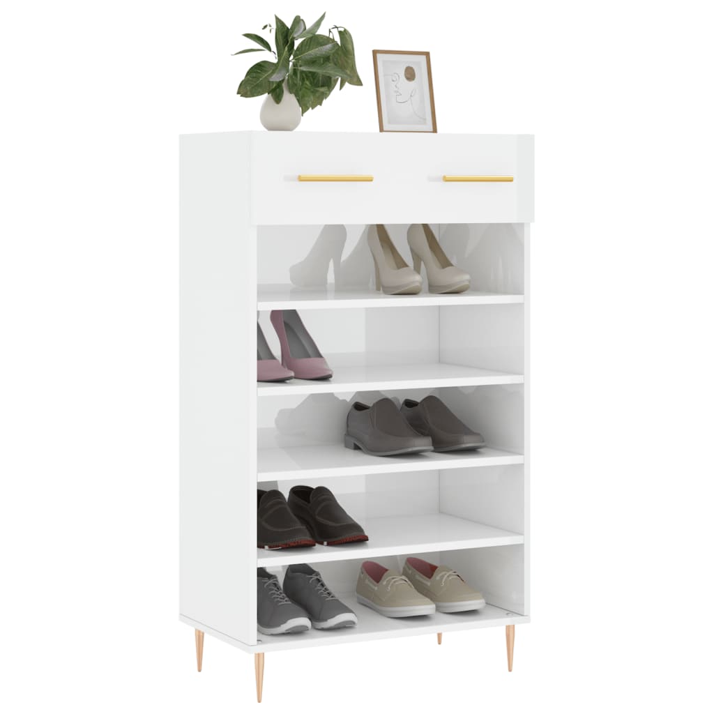 vidaXL Shoe Cabinet High Gloss White 60x35x105 cm Engineered Wood