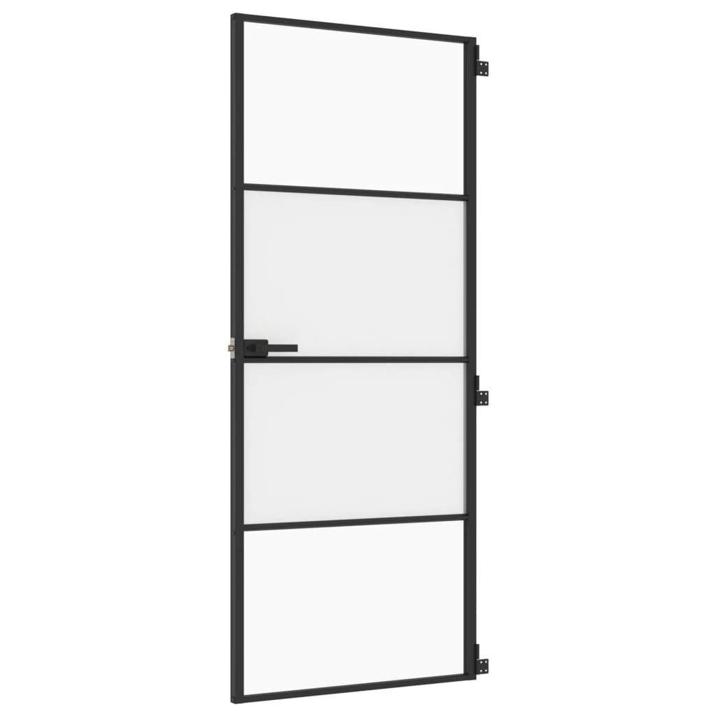 vidaXL Interior Door Slim Black 83x201.5 cm Tempered Glass and Aluminium