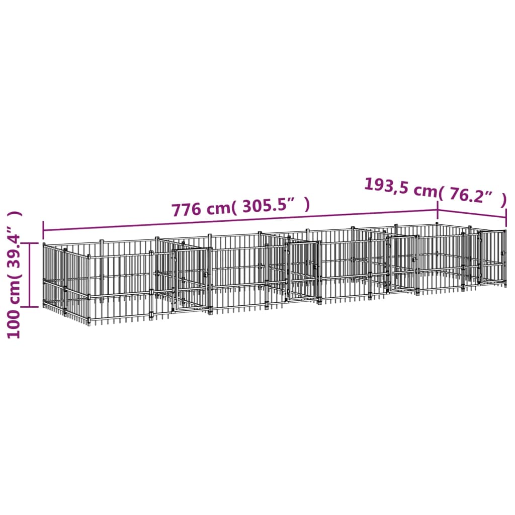 vidaXL Outdoor Dog Kennel Steel 15.02 m²