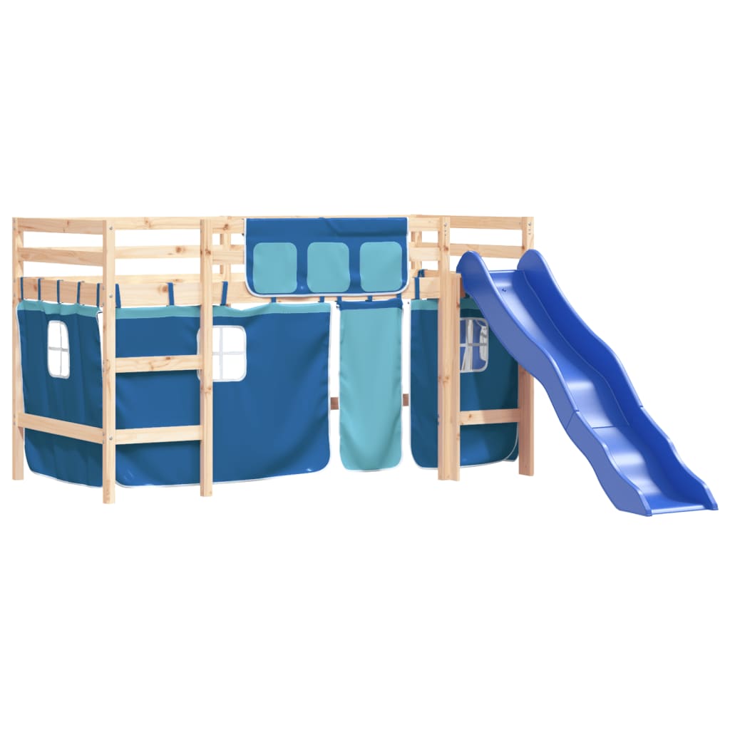 vidaXL Kids' Loft Bed with Curtains without Mattress Blue 90x200 cm