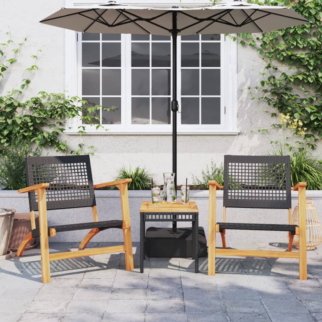 vidaXL 3 Piece Bistro Set Black Poly Rattan and Solid Wood Acacia