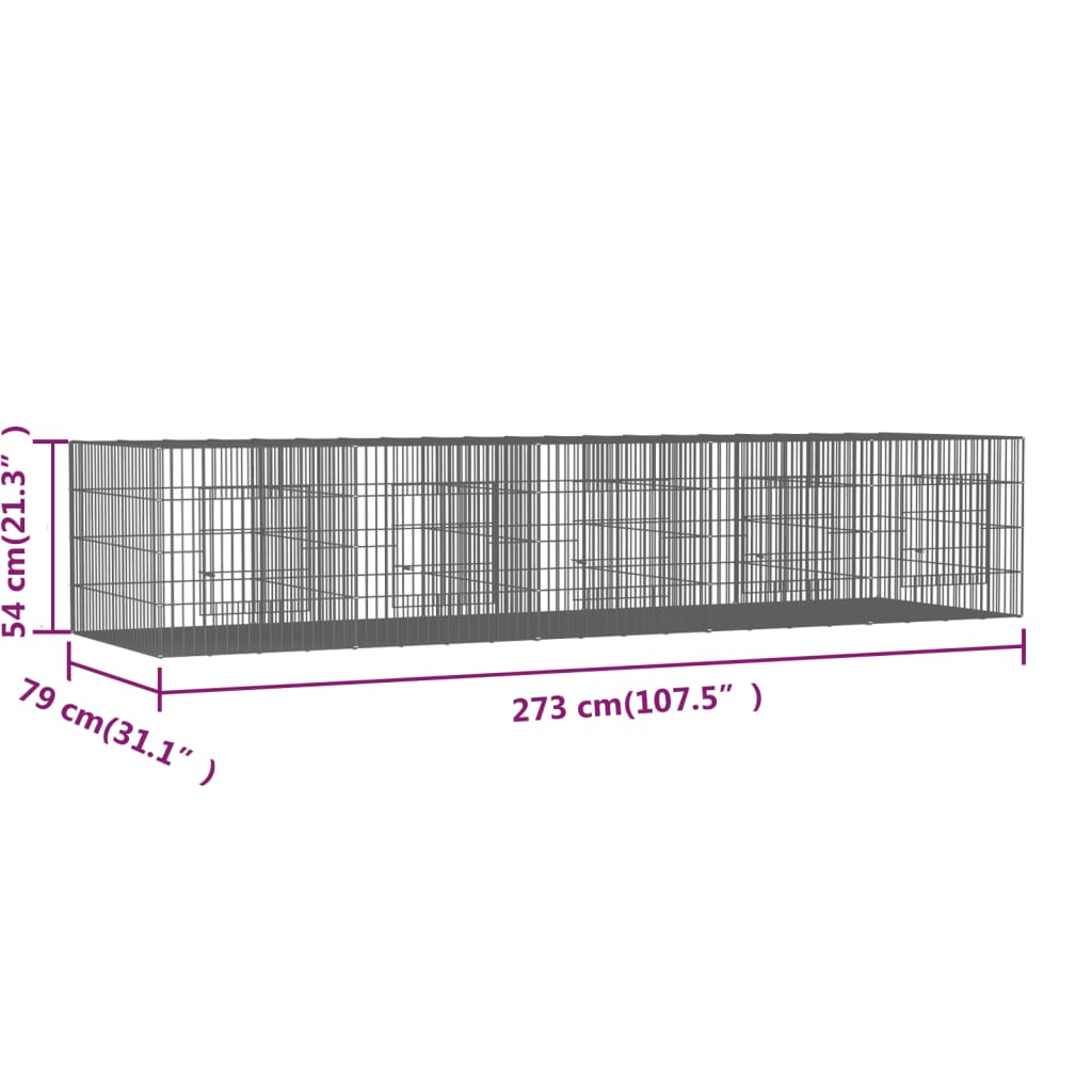 vidaXL 5-Panel Rabbit Cage 273x79x54 cm Galvanised Iron