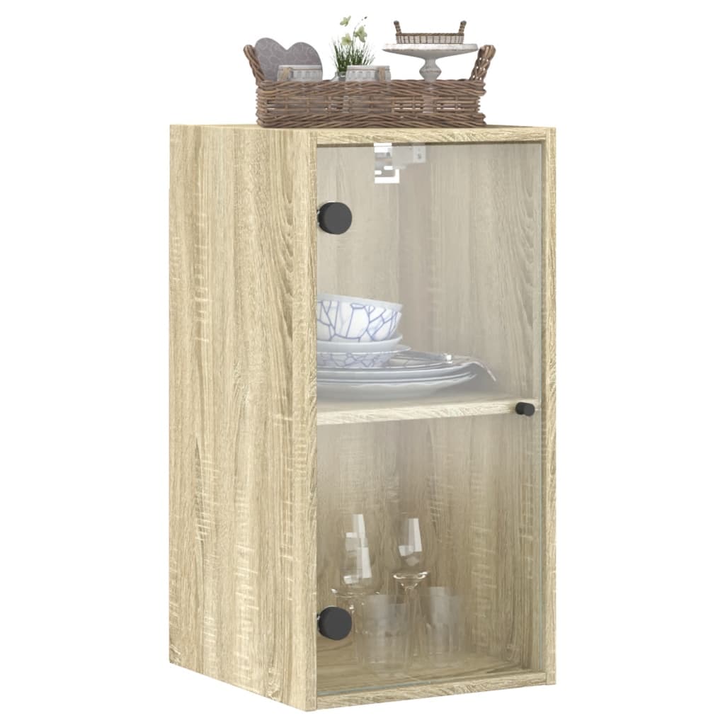 vidaXL Wall Cabinet with Glass Doors Sonoma Oak 35x37x68.5 cm