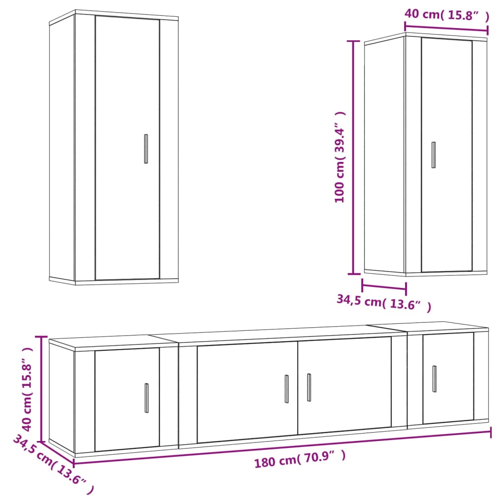 vidaXL 5 Piece TV Cabinet Set Smoked Oak Engineered Wood