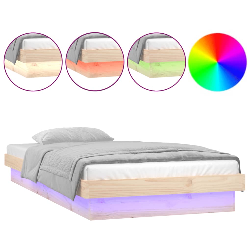 vidaXL LED Bed Frame without Mattress Small Single Solid Wood