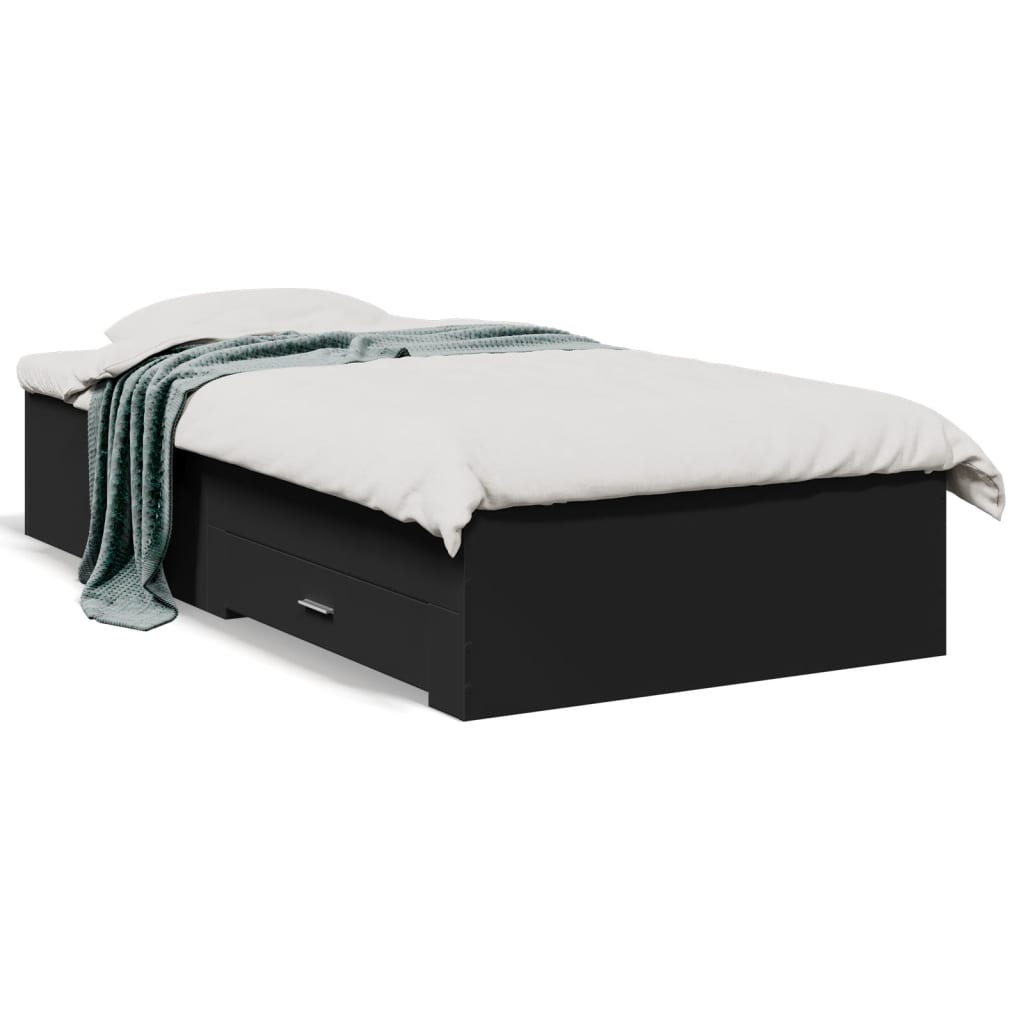 vidaXL Bed Frame with Drawers without Mattress Black 75x190 cm Small Single