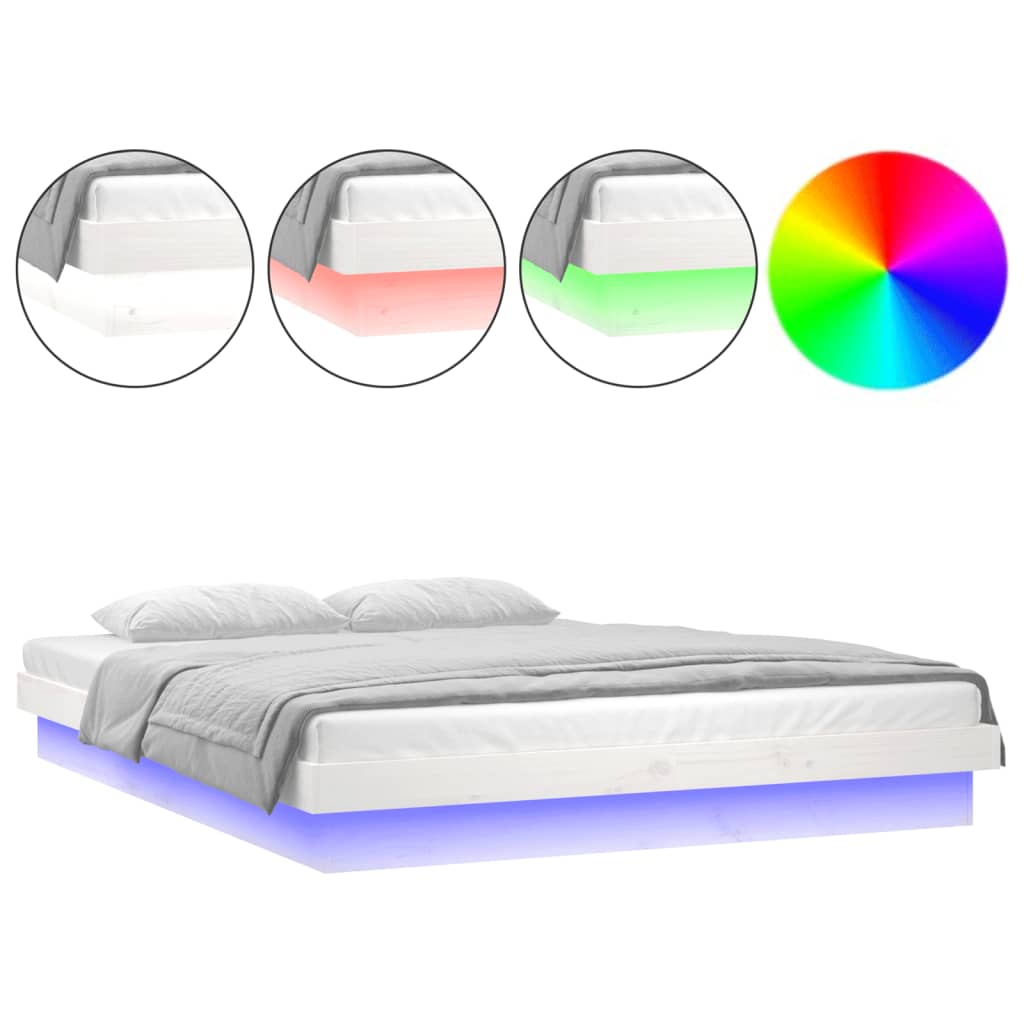 vidaXL LED Bed Frame White 200x200 cm Solid Wood
