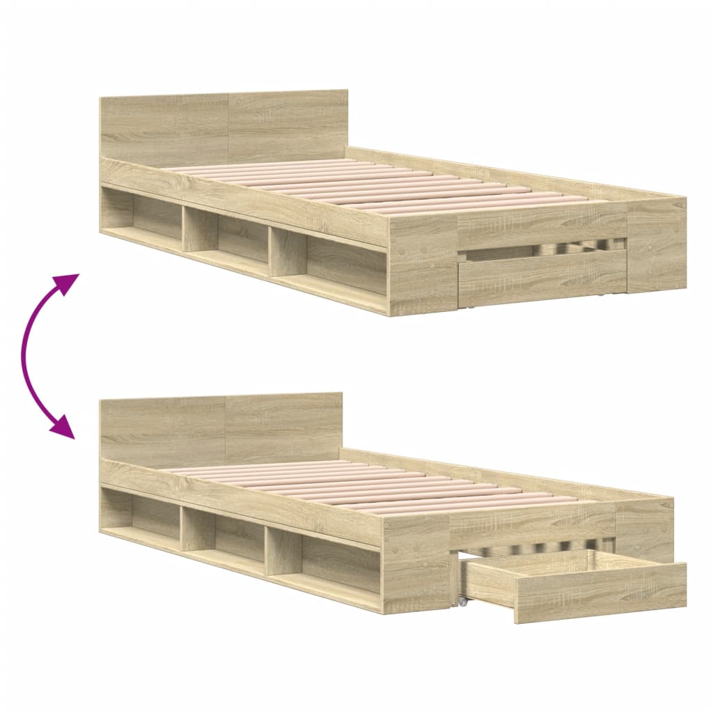 vidaXL Bed Frame with Drawer without Mattress Sonoma Oak 100x200 cm