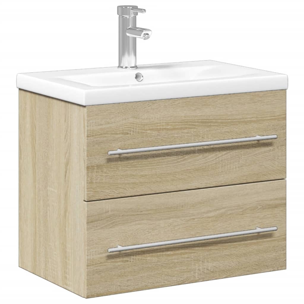 vidaXL Bathroom Sink Cabinet with Built-in Basin Sonoma Oak