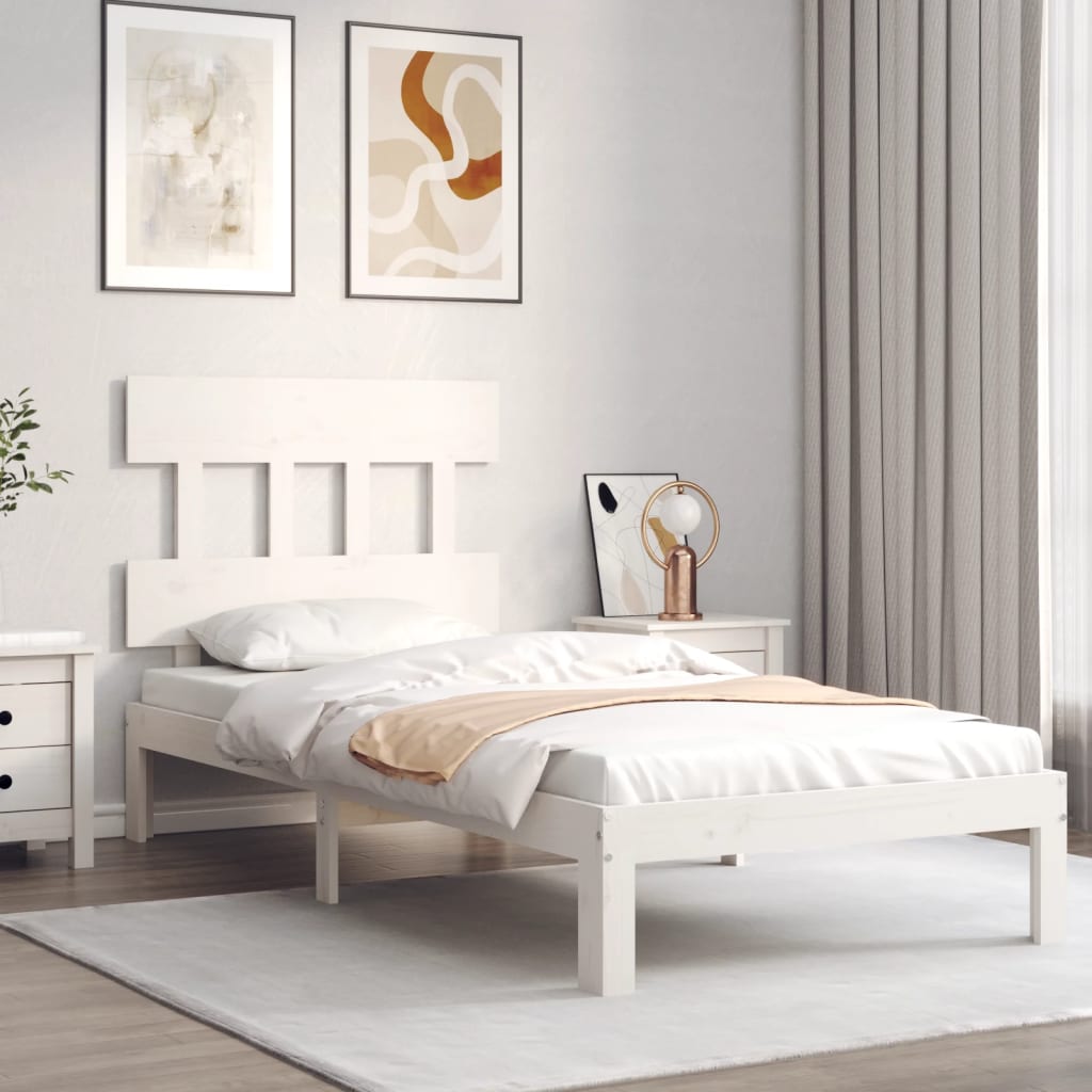 vidaXL Bed Frame without Mattress White Single Solid Wood Pine