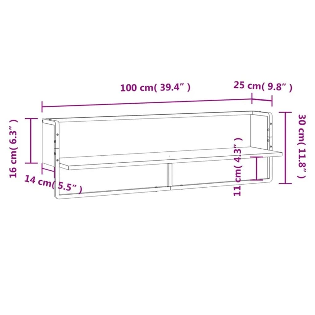 vidaXL Wall Shelf with Bar Smoked Oak 100x25x30 cm