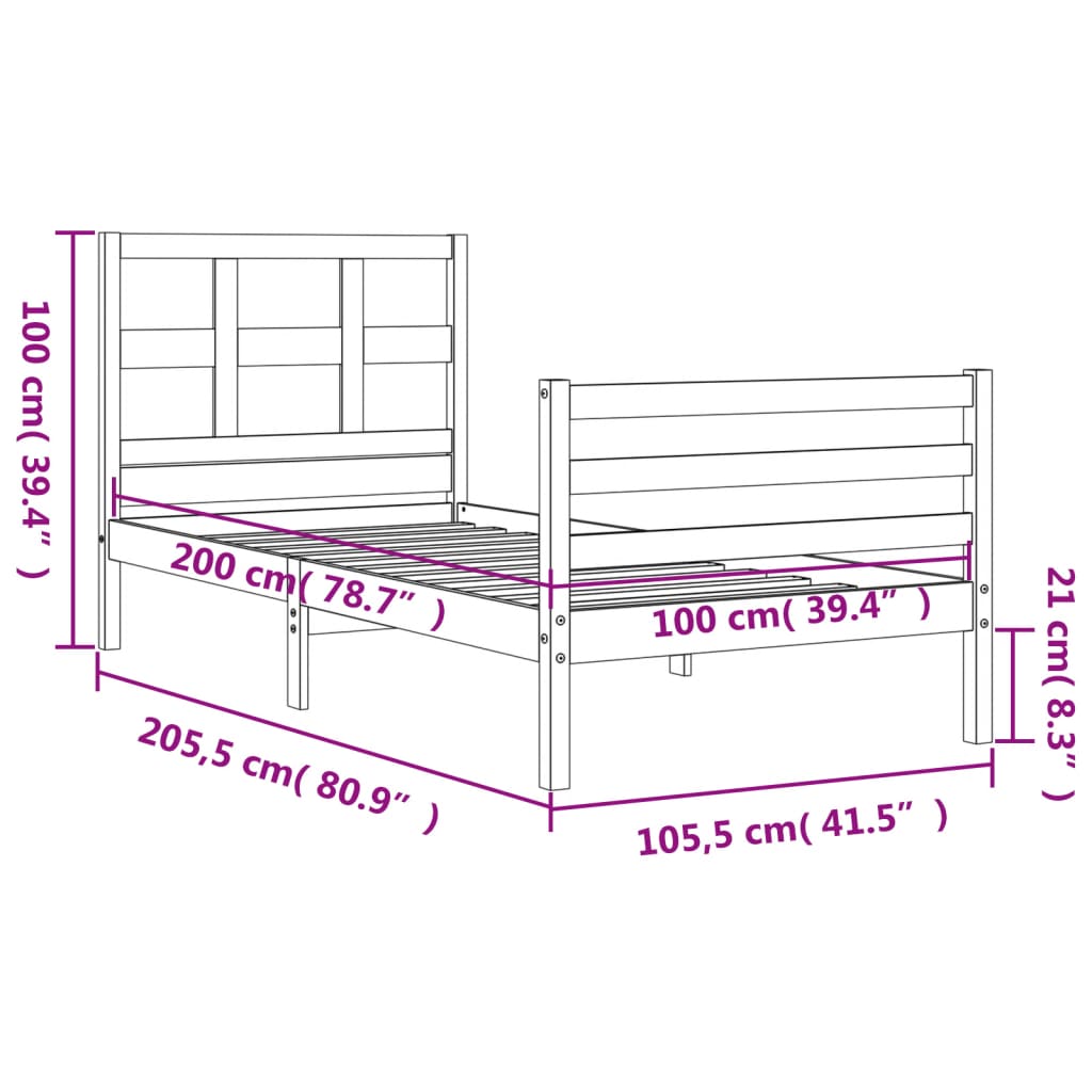 vidaXL Bed Frame without Mattress 100x200 cm Solid Wood