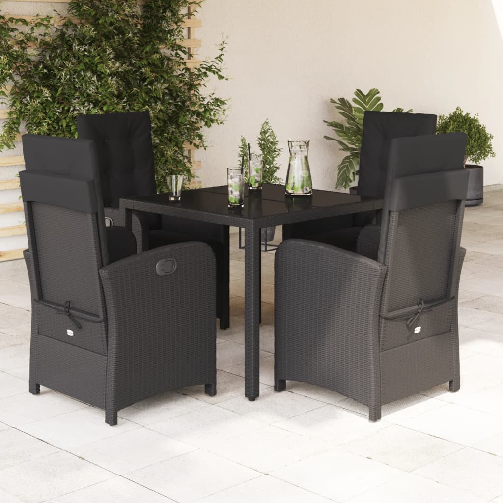 vidaXL 5 Piece Garden Dining Set with Cushions Black Poly Rattan