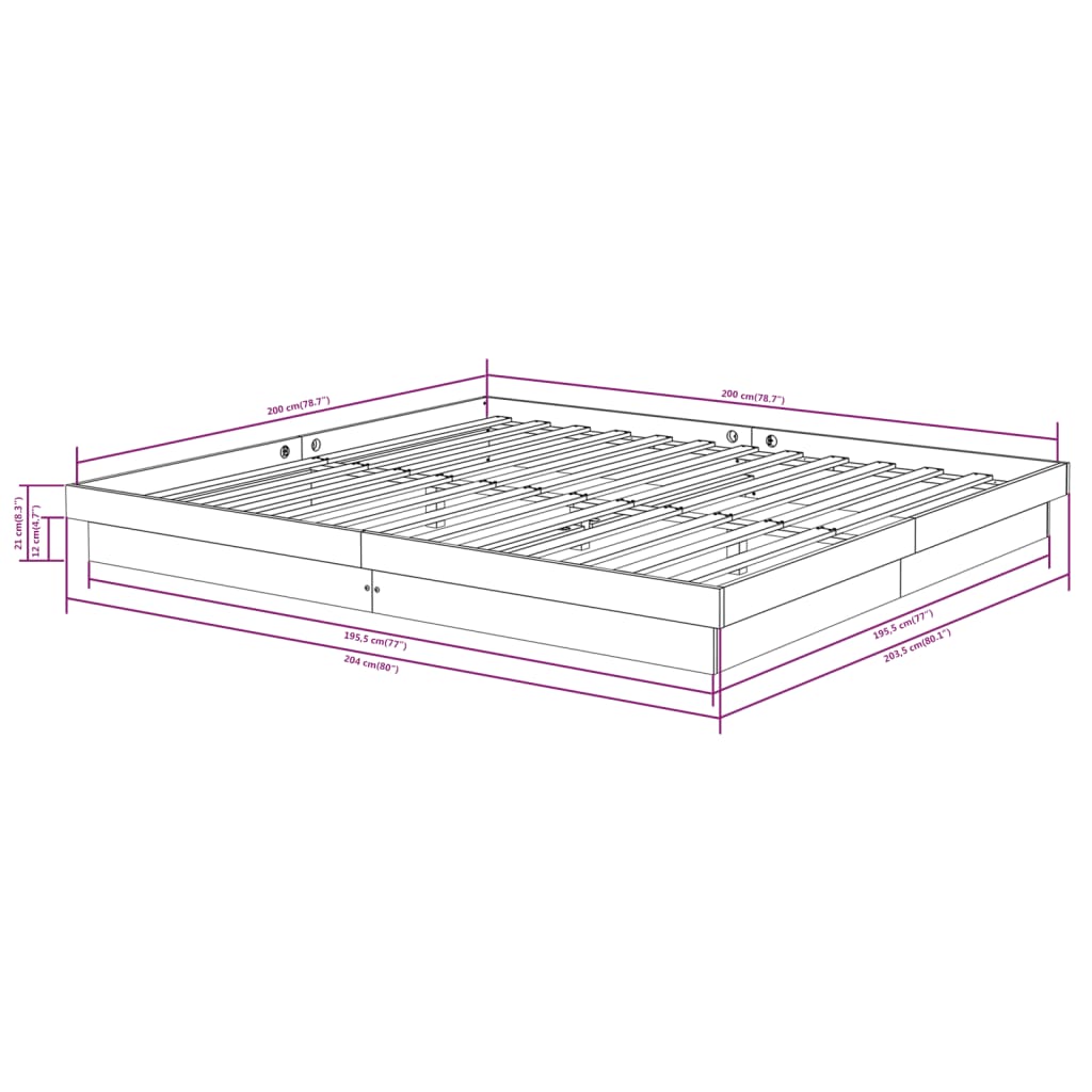 vidaXL Bed Frame without Mattress Black Solid Wood 200x200 cm