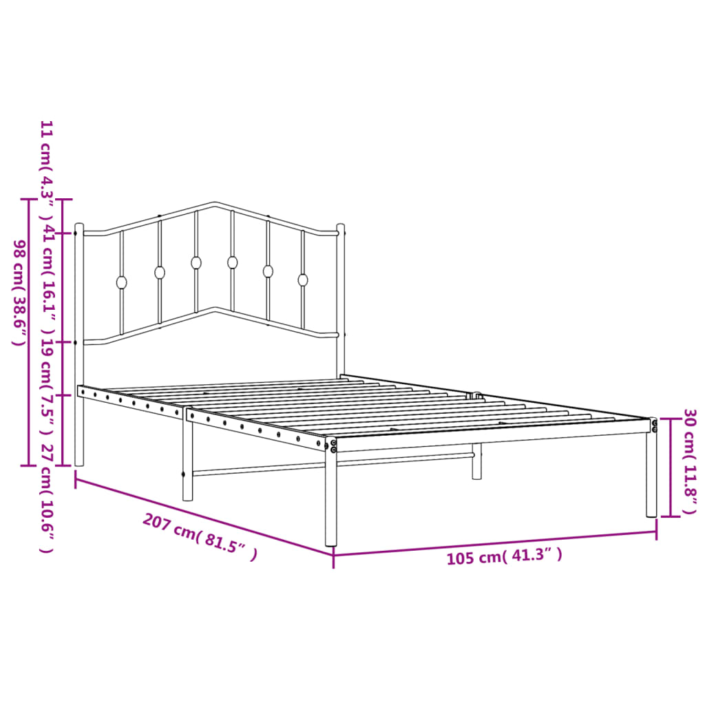 vidaXL Metal Bed Frame without Mattress with Headboard White 100x200 cm