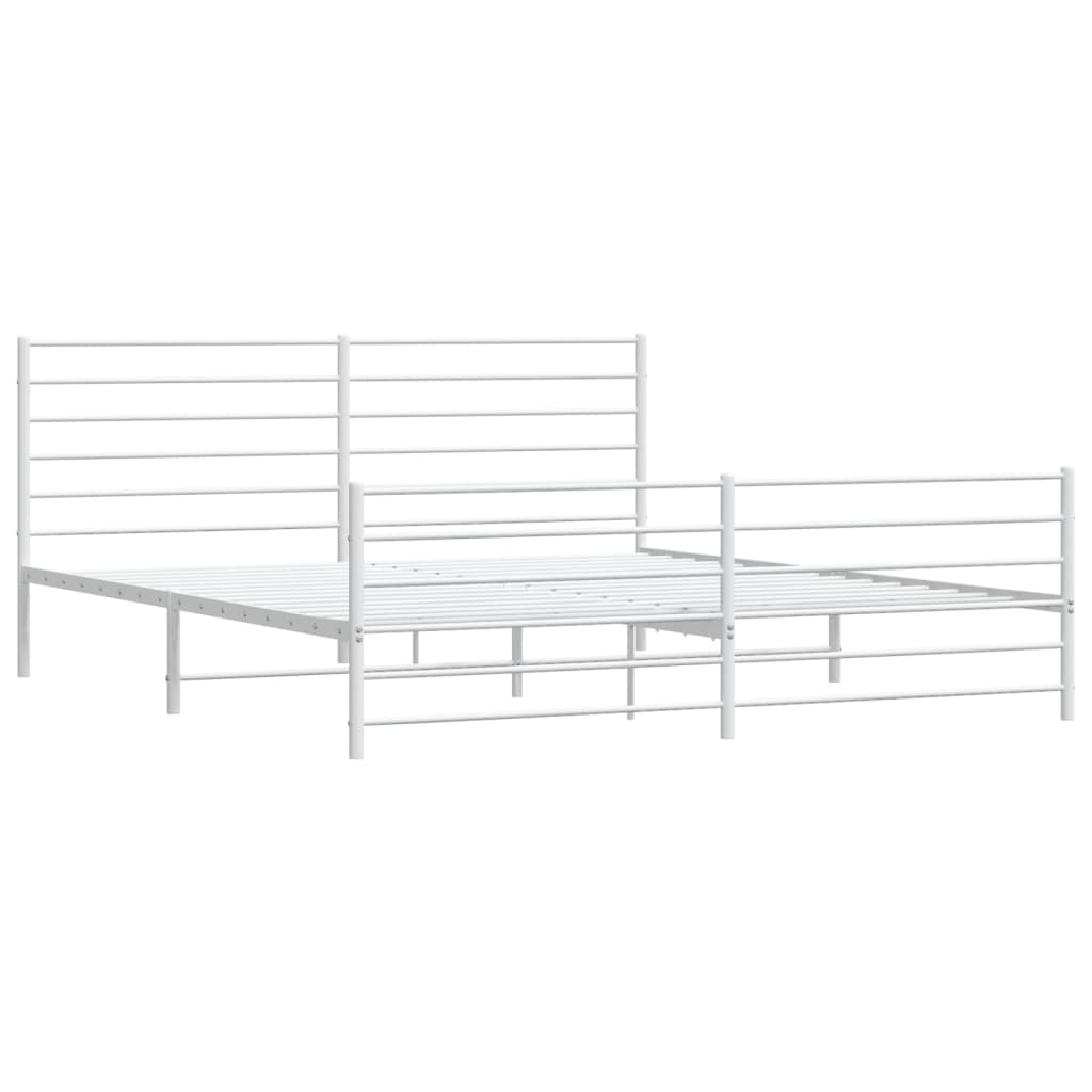 vidaXL Metal Bed Frame without Mattress with Footboard White 180x200 cm Super King