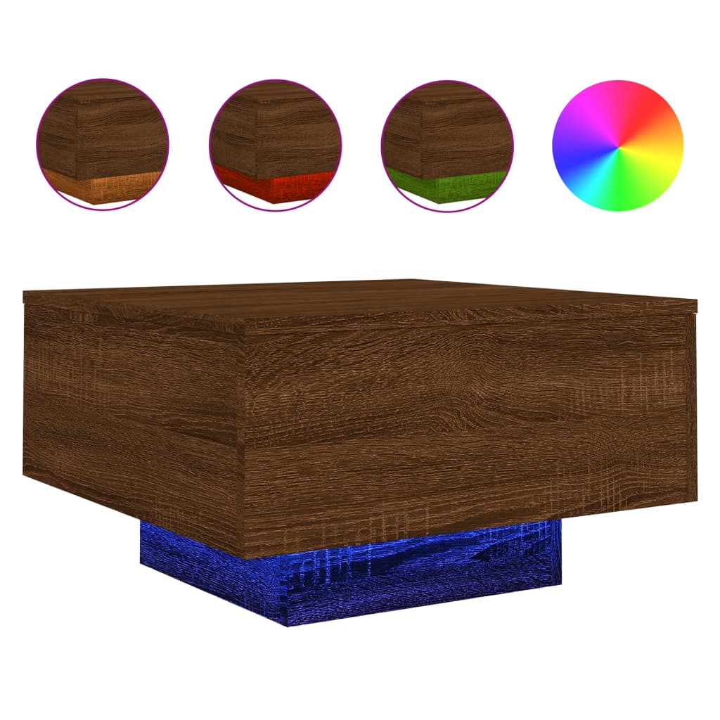 vidaXL Coffee Table with LED Lights Brown Oak 55x55x31 cm