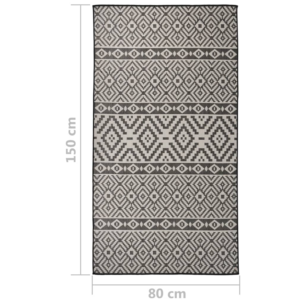 vidaXL Outdoor Flatweave Rug 80x150 cm Black Stripes