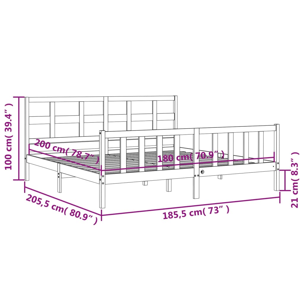 vidaXL Bed Frame without Mattress White Super King Size Solid Wood Pine