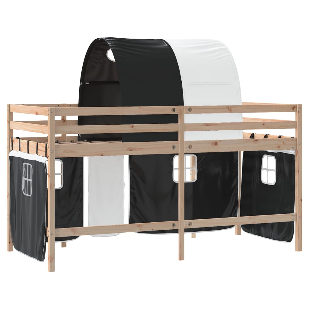 vidaXL Kids' Loft Bed with Tunnel White&Black 90x200cm Solid Wood Pine