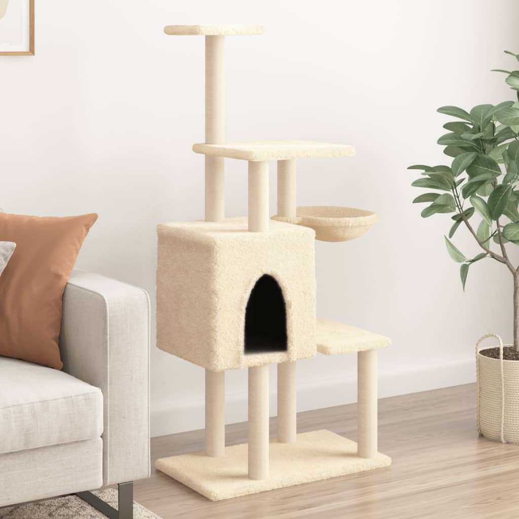 vidaXL Cat Tree with Sisal Scratching Posts Cream 131 cm