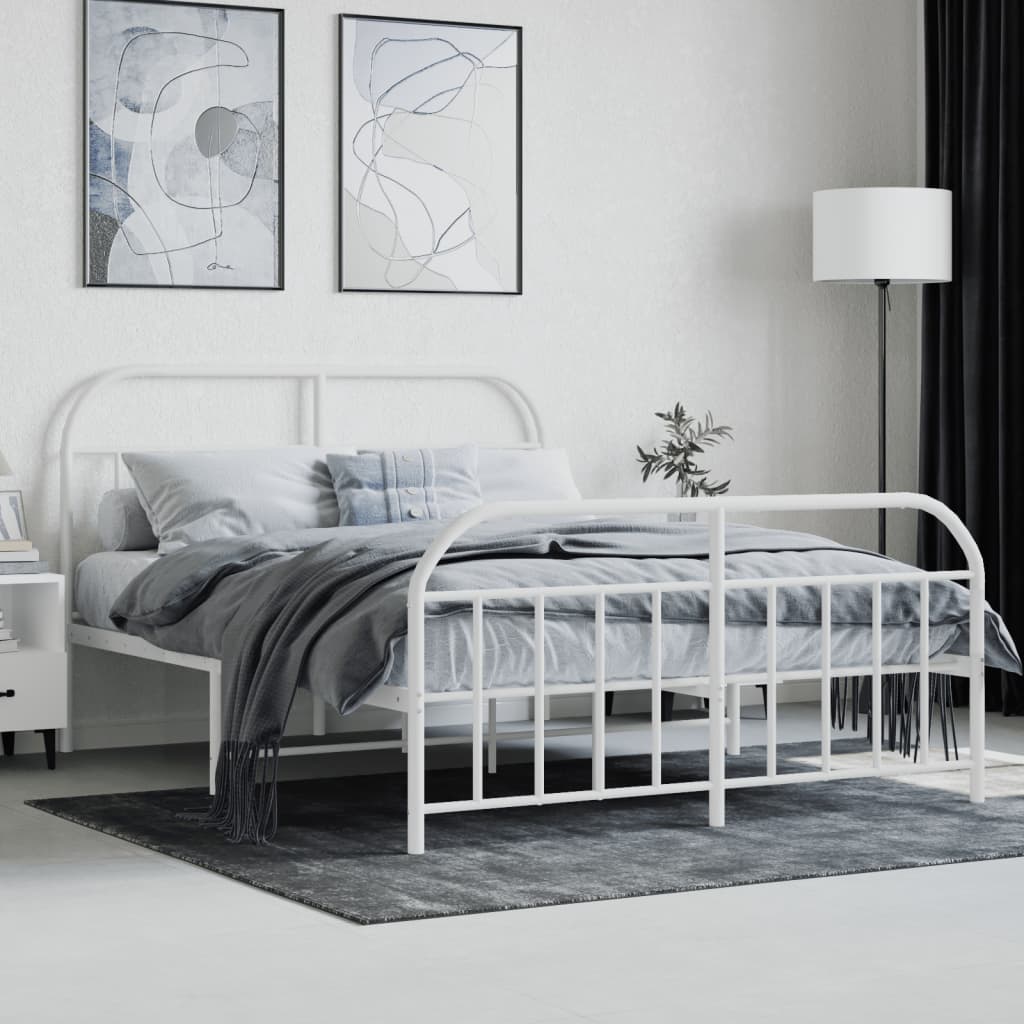 vidaXL Metal Bed Frame without Mattress with Footboard White 150x200 cm King Size