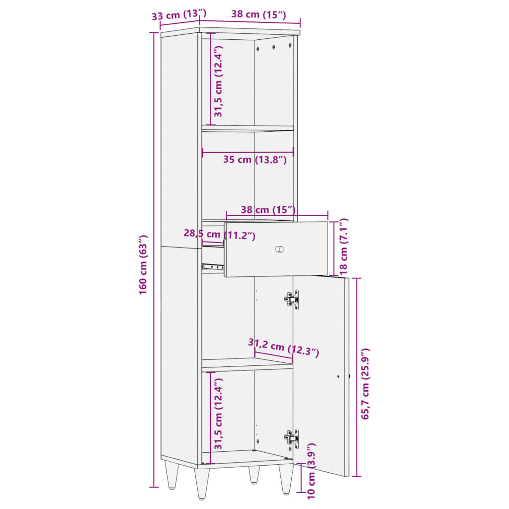 vidaXL Bathroom Cabinet 38x33x160 cm Solid Wood Mango