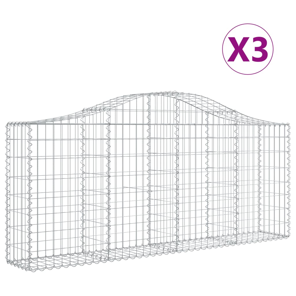 vidaXL Arched Gabion Baskets 3 pcs 200x30x80/100 cm Galvanised Iron