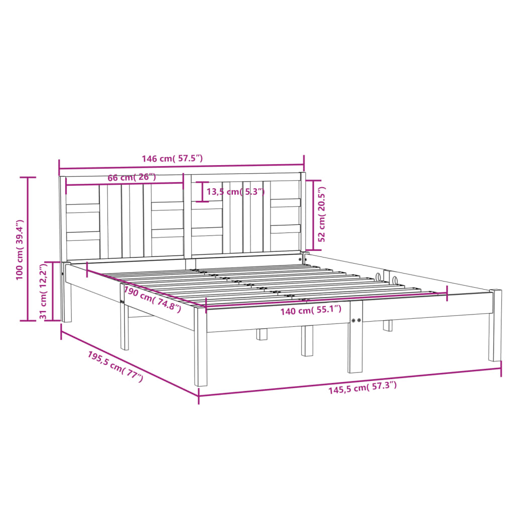 vidaXL Bed Frame without Mattress 140x190 cm Solid Wood