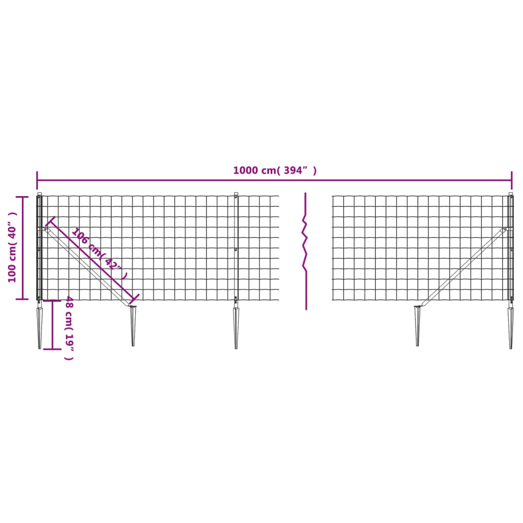 vidaXL Wire Mesh Fence with Spike Anchors Anthracite 1x10 m