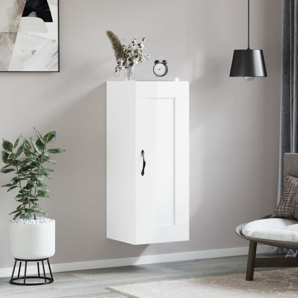 vidaXL Wall Mounted Cabinet High Gloss White 34.5x34x90 cm Engineered Wood