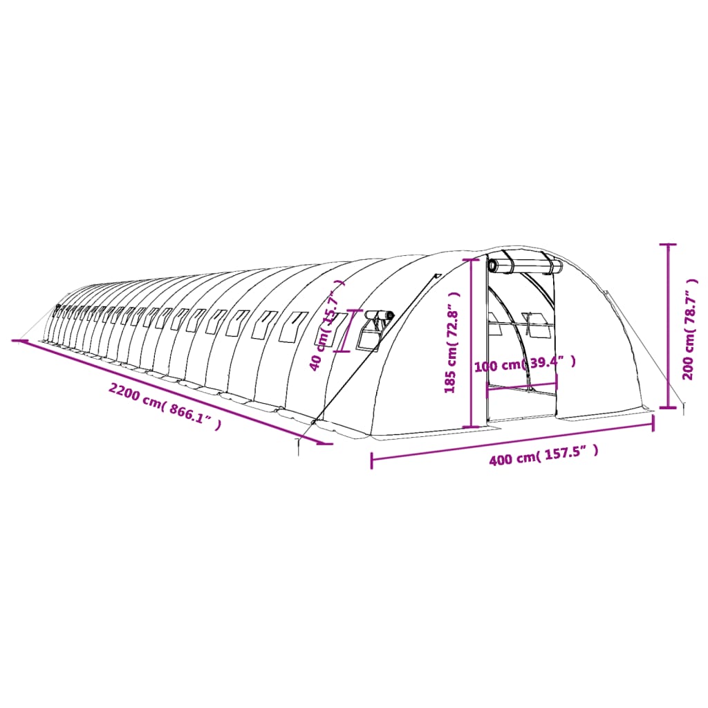 vidaXL Greenhouse with Steel Frame Green 88 m² 22x4x2 m