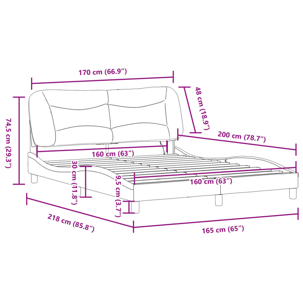 vidaXL Bed Frame with LED without Mattress Brown 160x200 cm