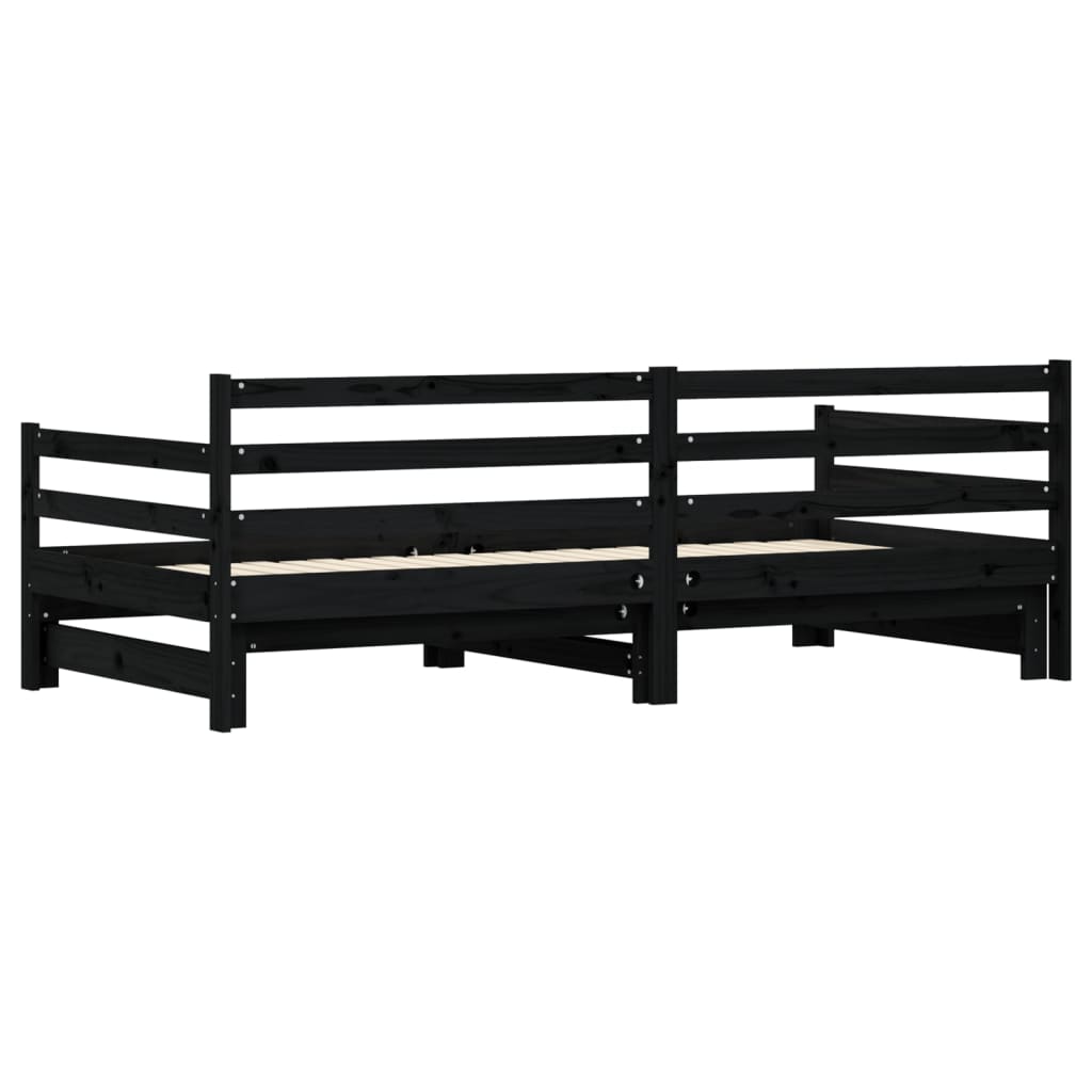 vidaXL Daybed with Trundle without Mattress Black 90x190 cm Single Solid Wood