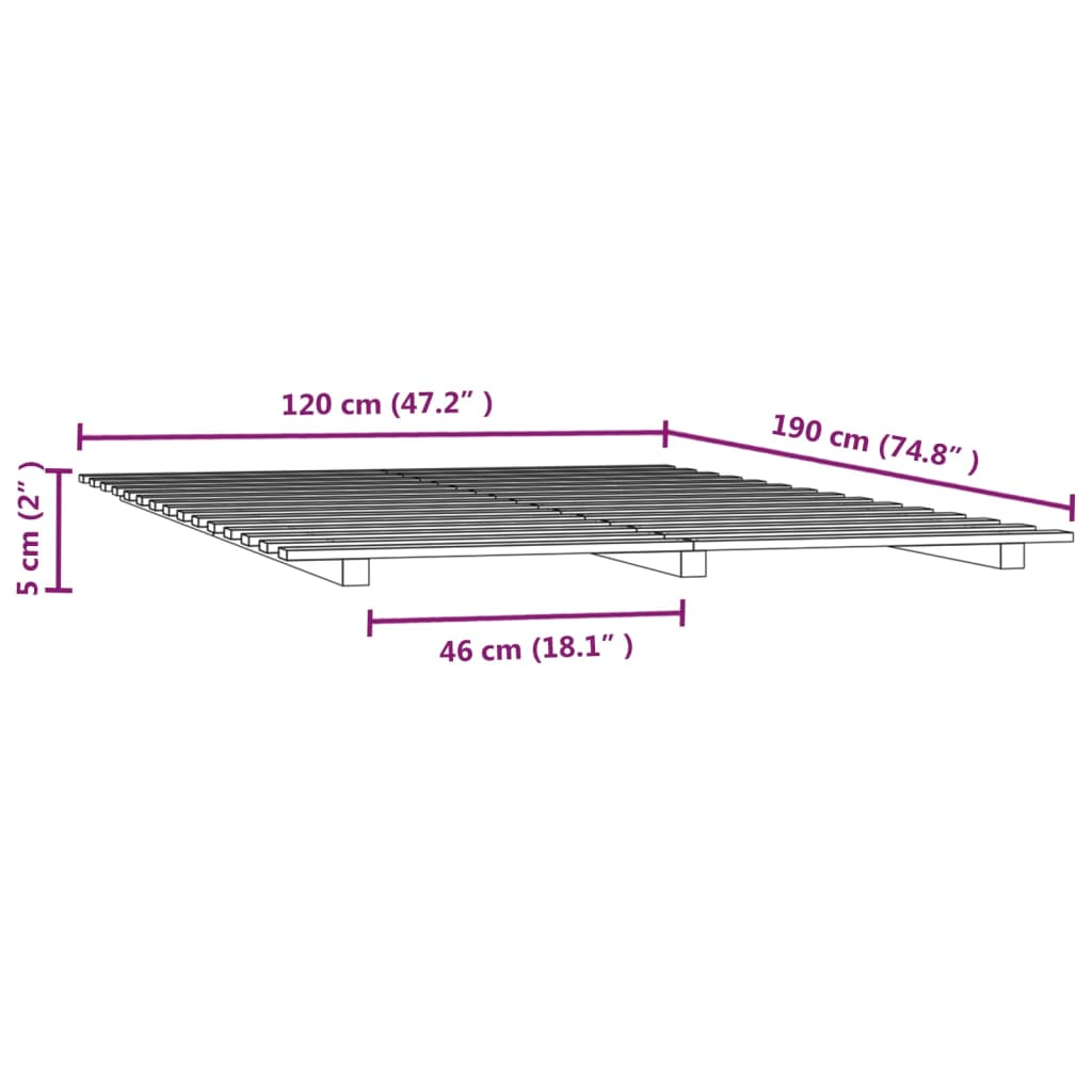 vidaXL Bed Frame without Mattress 120x190 cm Small Double Solid Wood Pine