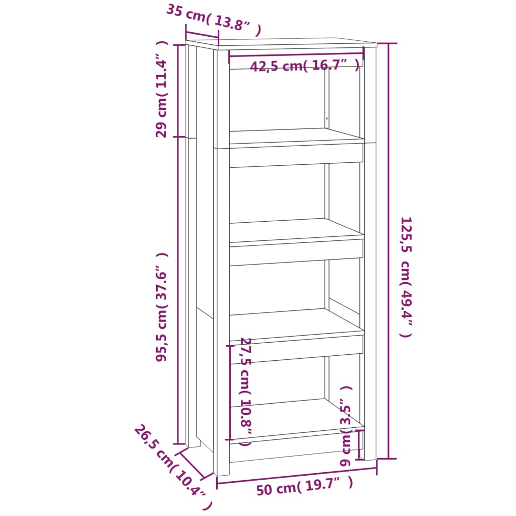 vidaXL Book Cabinet White 50x35x125.5 cm Solid Wood Pine